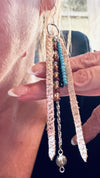 Gold Leather Slim Line Earrings w/ Beading & Gold Chain Faux Pearl Embellishment