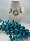 Multi-Colored Round Rhinestone Pendent w/Matching C-Shaped Earrings (Clearance)