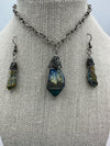 Metallic Stone Pendent on Brushed Silver Chain w/Matching Earrings (Clearance)