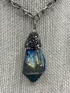 Metallic Stone Pendent On Brushed Silver Chain w/ Matching Earrings (Clearance)