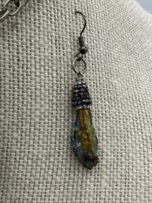 Metallic Stone Pendent on Brushed Silver Chain w/Matching Earrings (Clearance)