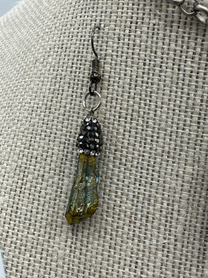Metallic Stone Pendent On Brushed Silver Chain w/ Matching Earrings (Clearance)