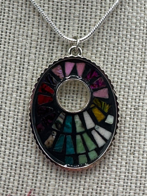 Multi-Colored Pendent on Silver Snake Chain w/ Matching Earrings (Clearance)