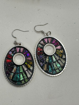 Multi-Colored Pendent on Silver Snake Chain w/ Matching Earrings (Clearance)