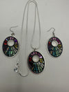 Multi-Colored Pendent on Silver Snake Chain w/ Matching Earrings (Clearance)