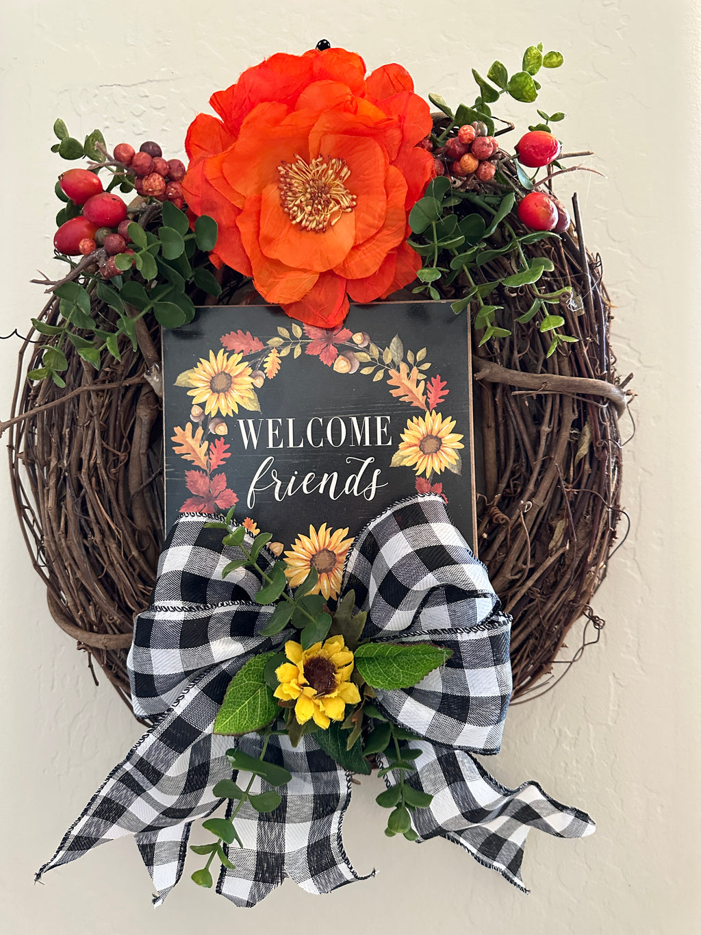 Welcome Friends Grapevine Wreath