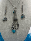 Five Tier Silver & Faux Turquoise Necklace on Silver Ring & Chain (Clearance)