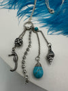 Five Tier Silver & Faux Turquoise Necklace on Silver Ring & Chain (Clearance)