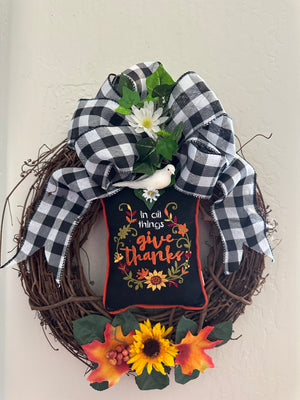 In All Things Give Thanks Grapevine Wreath