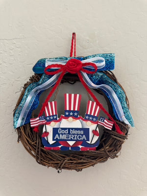 Fourth of July Mini Grapevine Patriotic Gnome Wreath