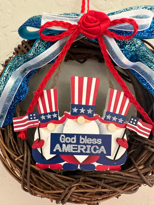Fourth of July Mini Grapevine Patriotic Gnome Wreath