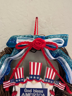 Fourth of July Mini Grapevine Patriotic Gnome Wreath