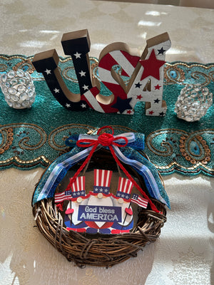 Fourth of July Mini Grapevine Patriotic Gnome Wreath