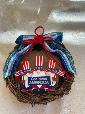 Fourth of July Mini Grapevine Patriotic Gnome Wreath
