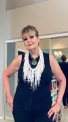 White Turkish Fringe & Ladder Ribbon Infinity Scarf