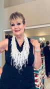 White Turkish Fringe & Ladder Ribbon Infinity Scarf