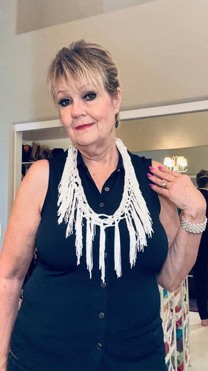 Gorgeous White Fringe Infinity Scarf