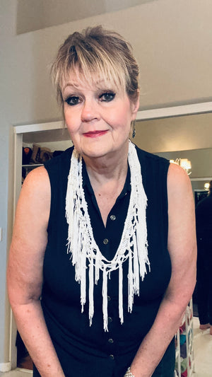 Gorgeous White Fringe Infinity Scarf