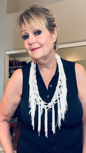 Gorgeous White Fringe Infinity Scarf