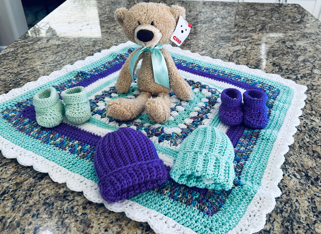 MInt Green & Purple Baby Afghan Set
