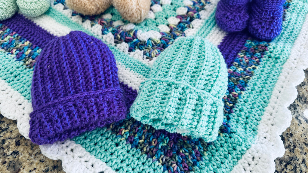MInt Green & Purple Baby Afghan Set