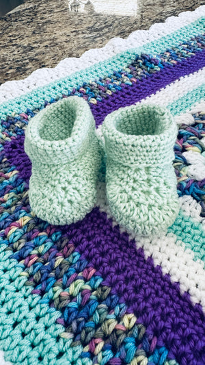 MInt Green & Purple Baby Afghan Set