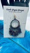 Hand Beaded Peacock Color Earrings on Metallic Hoops