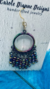 Hand Beaded Peacock Color Earrings on Metallic Hoops