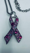 Breast Cancer Awareness Pink Rhinestone Ribbon Necklace