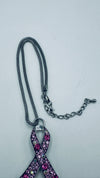 Breast Cancer Awareness Pink Rhinestone Ribbon Necklace