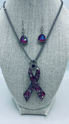 Breast Cancer Awareness Pink Rhinestone Ribbon Necklace