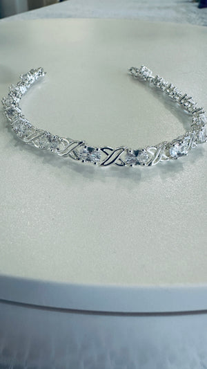 Swarovski Crystal Heart Necklace, Rhinestone Studs & Rhinestone Tennis Bracelet (Clearance)