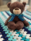 Multi-Colored Turquoise & White Unisex Baby Afghan, Four Beanies & Cuddly Teddy Bear Set