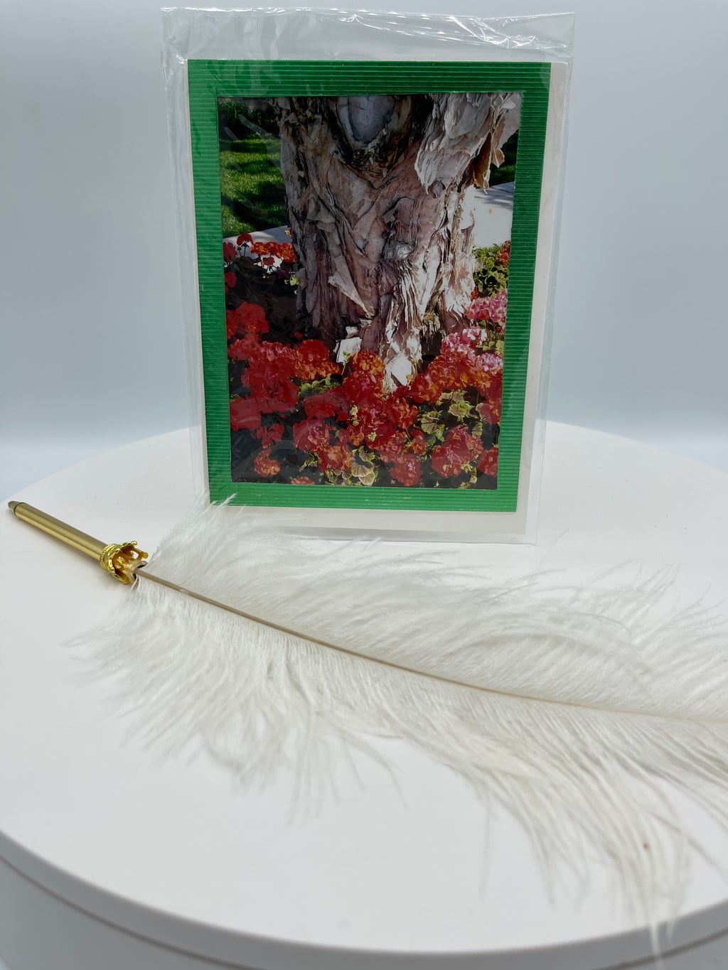 Metallic Green Matted Tree & Flowers Sealed Photo Card