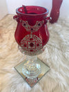 Three Piece Red Vases & Candle Glassware Set