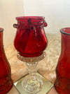 Three Piece Red Vases & Candle Glassware Set