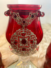 Three Piece Red Vases & Candle Glassware Set