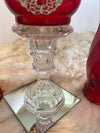Three Piece Red Vases & Candle Glassware Set