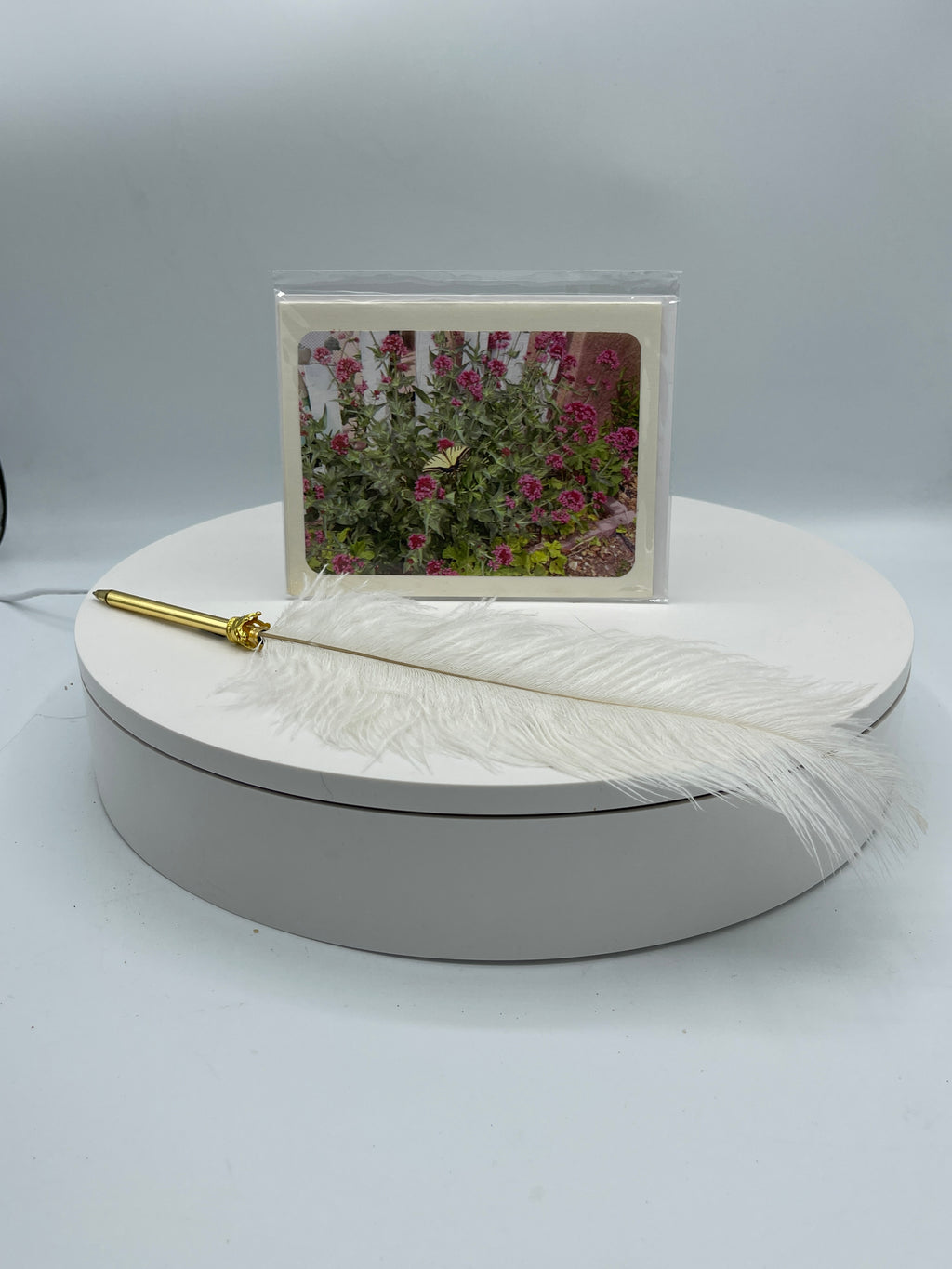 Yellow Swallowtail & Red Valerian on White Pickett Fence Photo Card