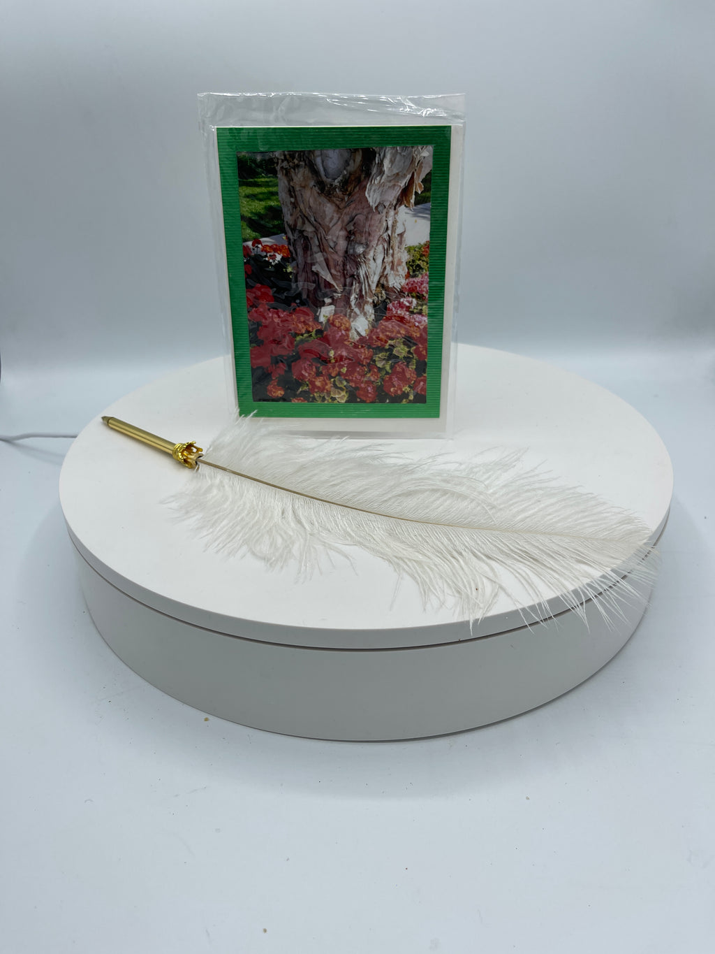 Metallic Green Matted Tree & Flowers Sealed Photo Card