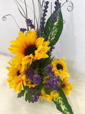 Sunflower Floral Arrangement w/Purple Floral Accents