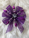 Purple Mesh Bow W/ Hot Pink, Pink & Silver Snowflake & Silver Rhinestone Center