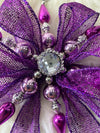 Purple Mesh Bow W/ Hot Pink, Pink & Silver Snowflake & Silver Rhinestone Center