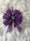 Purple Mesh Bow W/ Hot Pink, Pink & Silver Snowflake & Silver Rhinestone Center