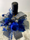 Silver Sparkly Bow W/ Royal Blue, Silver Sparkle & Pearl Embellishments