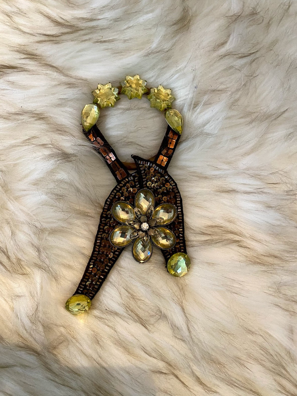 Chocolate Brown Sequin Wine Bottle Sash Adorned w/Large Gold Embellishment & Gold Rhinestones
