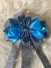 Turquoise & Silver Bow W/Silver Starburst & Turquoise Rhinestone