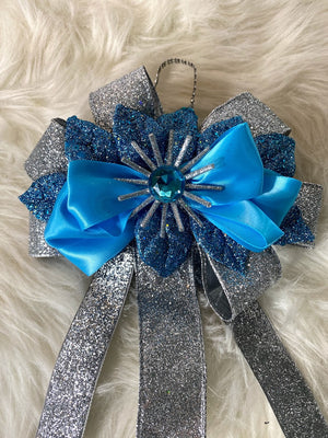 Turquoise & Silver Bow W/Silver Starburst & Turquoise Rhinestone