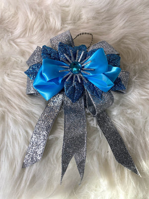 Turquoise & Silver Bow W/Silver Starburst & Turquoise Rhinestone