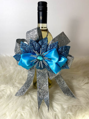 Turquoise & Silver Bow W/Silver Starburst & Turquoise Rhinestone